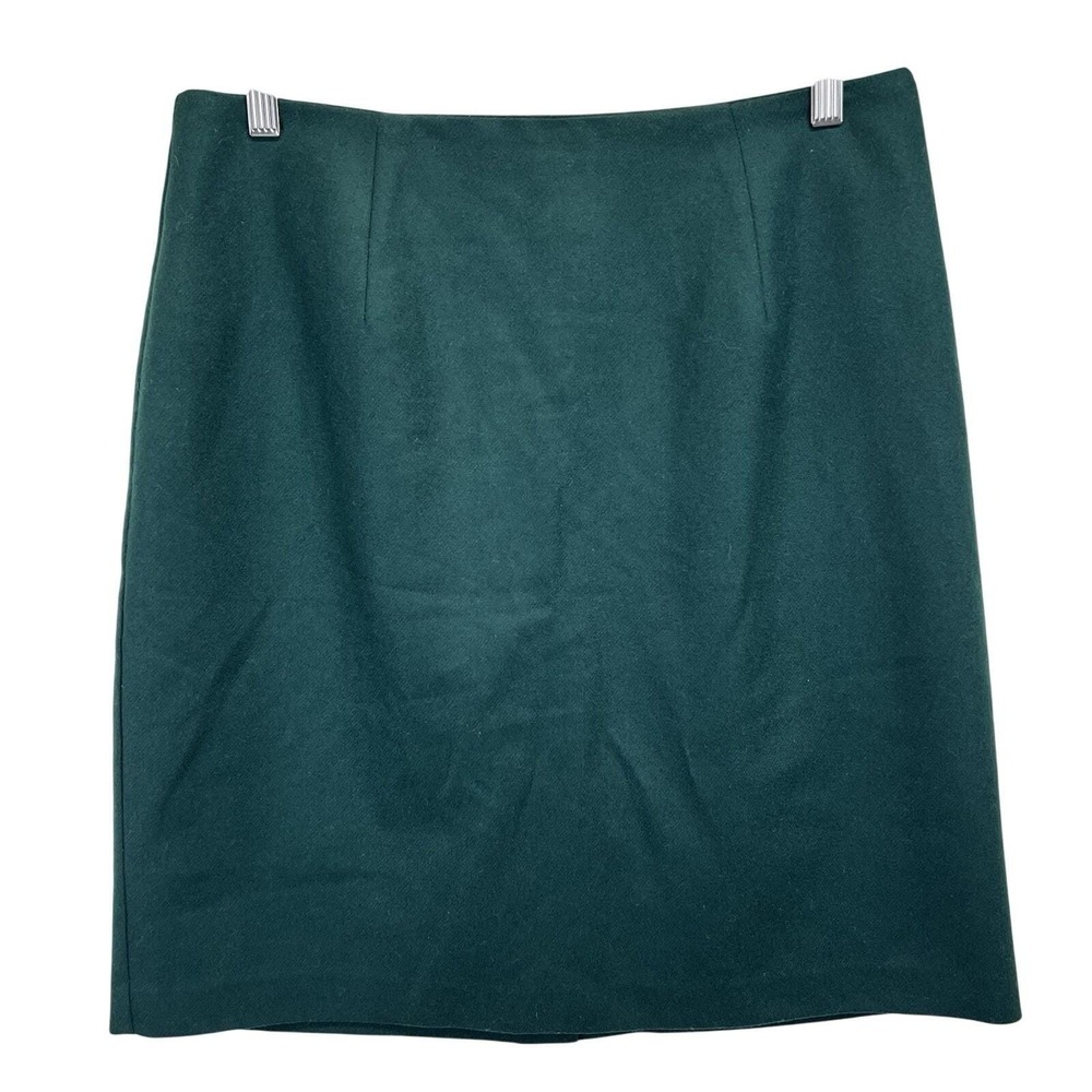 Requirements Pencil Skirt Womens 14 Green Wool Lined Back Zip Slit‎ USA Made VTG